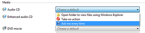 Windows 7 Autoplay, Choose a Default